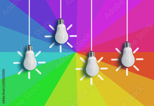 Glowing Hanging Light Bulb, business idea concept on isolated background	
