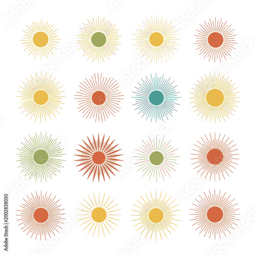 Canvas Print Retro Sunburst Icons Set, Vintage Starburst Shapes, Abstract Geometric Elements