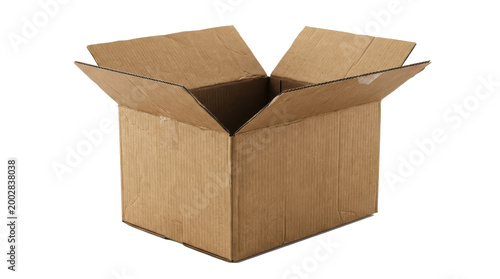 Open empty cardboard box isolated on white background