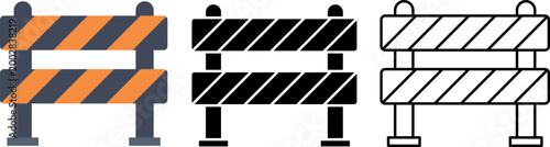 Traffic Barrier Icon Set Road Block Construction Barricade Safety Warning Vector Illustration