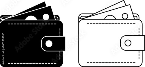 Tableau sur toile Wallet Money Cash Icon Set Finance Payment Purse Billfold Currency Pocketbook Ve