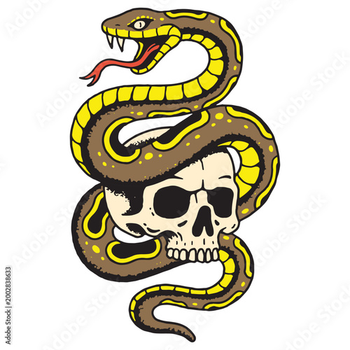 SNAKE WITH SKULL TATTOO COLOR WHITE BACKGROUND