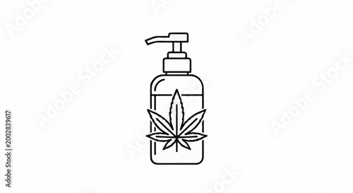 Outline of a pump bottle with cannabis leaf symbol inside