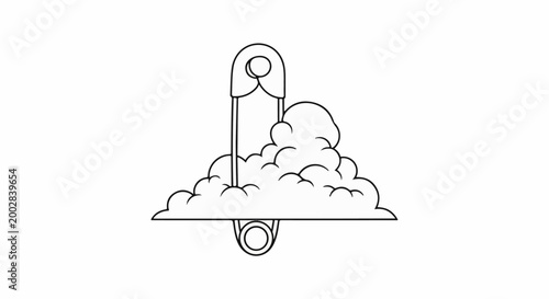 Outline of a safety pin securing fluffy clouds in a stylized design