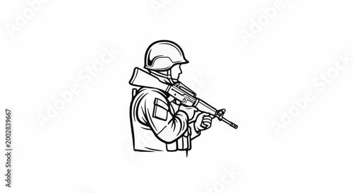 Outline of a soldier wearing a helmet and holding a rifle, ready to fire