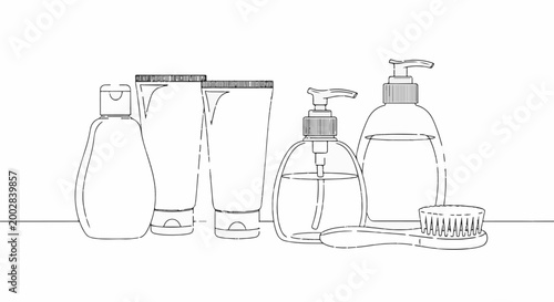 Outline drawing of various personal care products arranged together