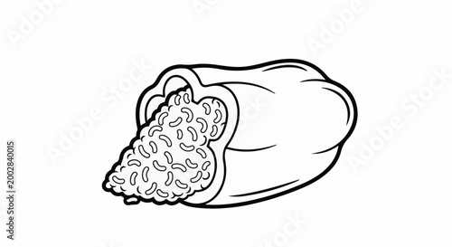 Outline of a bell pepper stuffed with small, curved objects on a white background