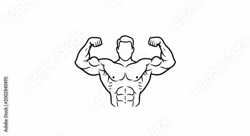 Minimalist line art of a muscular male physique flexing