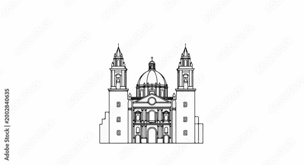 Obraz premium Ornate neoclassical dome cathedral with two tall bell towers and facade