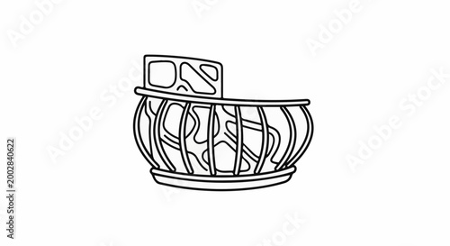 Ornate balcony railing with curved bars and decorative panel