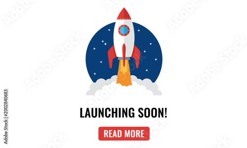 Rocket Launching with Launching Soon Text Vector Illustration