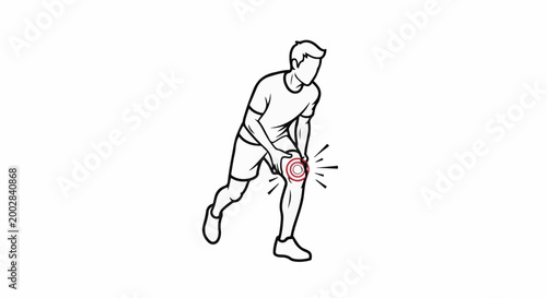 Person bending over, holding knee showing pain, with radiating lines