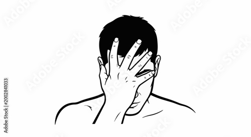 Person hiding face with hand, conveying shame or embarrassment