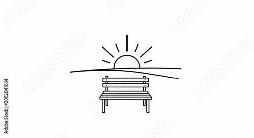 Minimalist illustration of a park bench with a sunrise in the background