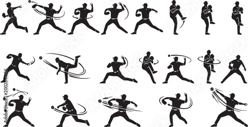 Canvastavla Baseball Pitcher Silhouette Set – Professional Pitching Poses and Throwing Motion Icons