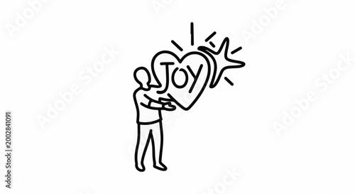 Person holding a heart with the word joy and a star