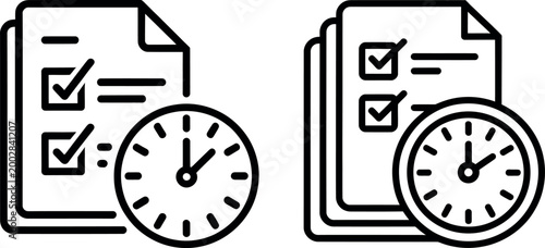Checklist icons with ticking boxes and clocks representing task completion and time management tick box checklist completion schedule management