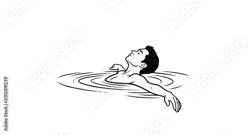 Man floating in calm water with eyes closed, serene expression