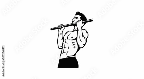 Muscular man performing a pull-up exercise on a horizontal bar