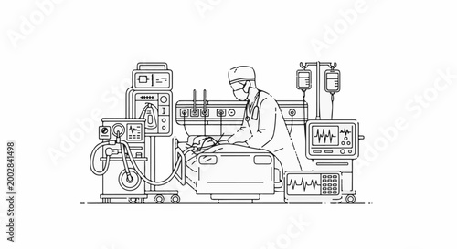 Medical professional attending to patient in operating room with medical equipment