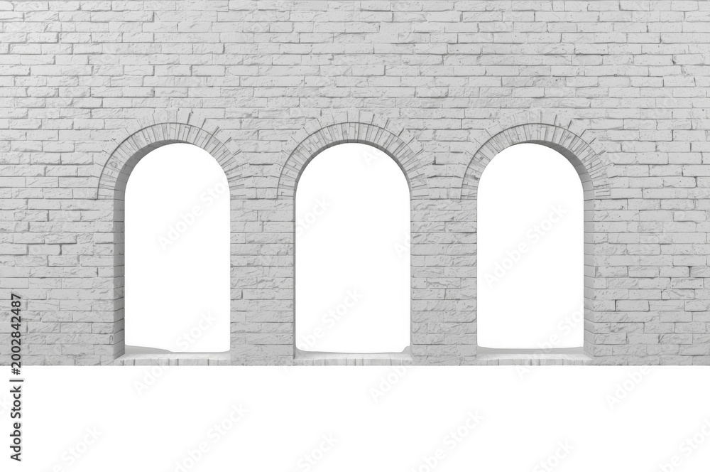 Fototapeta premium White brick wall with three arch openings