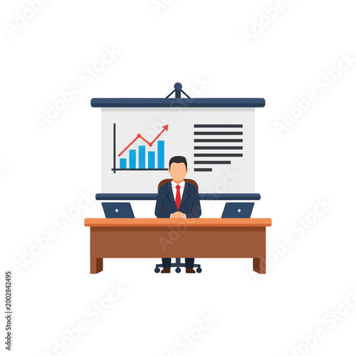 Businessman sitting at office desk.
