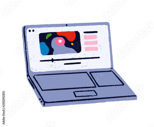 Laptop screen with online video streaming. Digital virtual internet content o...