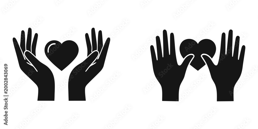 Fototapeta premium Healthcare hands holding heart icon silhouette vector illustration