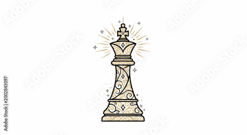 Ornate gold and black chess king with glowing aura and stars