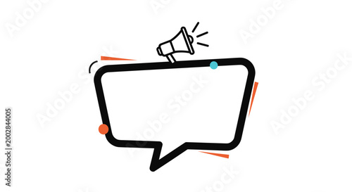 Minimalist empty speech bubble with a megaphone icon on top for important announcements, marketing promotions, and social media news.