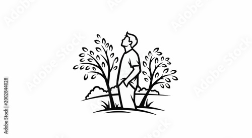 Man standing outdoors looking up at the sky surrounded by trees