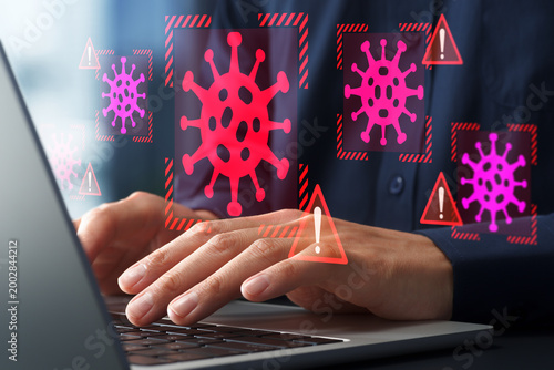Cuadro en lienzo Computer virus infection and security software identifying malware