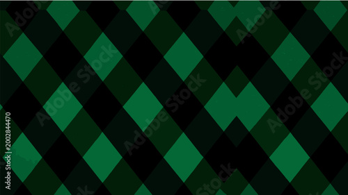 Repeating geometric diamond pattern featuring dark green and black colors creating a textured graphic backdrop. Dark green and black harlequin pattern background