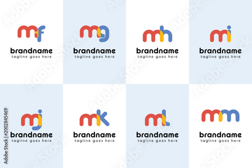 Letters mf mg mh mi mj mk mm ml Playful Logo, represent a fun, energetic, and joy