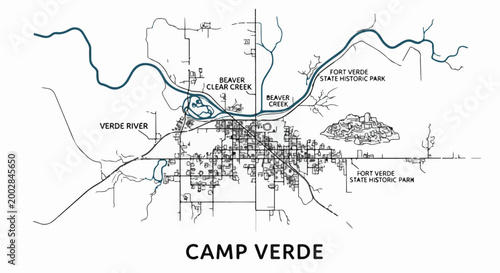 Map of Camp Verde, AZ, showing Verde River, Beaver Creek, and historic park