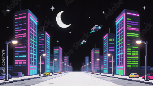 Pixel Art Retro Cyber Urban Background