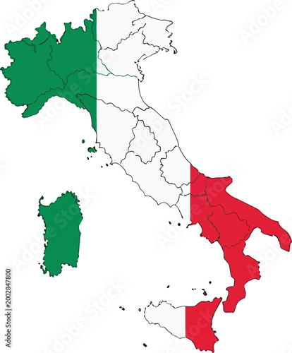 Bild auf Leinwand Map of italy filled with italian flag colors and borders, northern italy