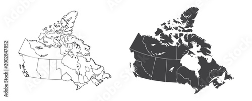 Fotografija Map of canada with provinces and territories outlined on white background