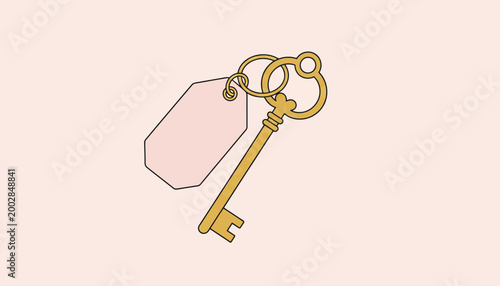 Antique Brass Key with Blank Tag - Symbolizing Access, Opportunities, and Possibilities