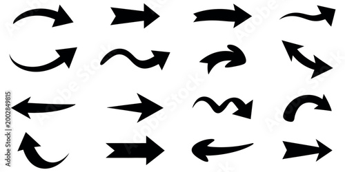 Tableau sur toile Collection of diverse black arrow icons on a white background, representing direction and movement