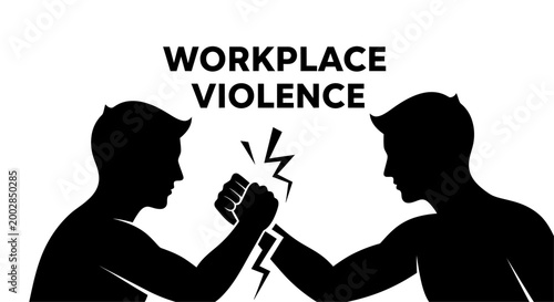 Workplace violence concept illustration with silhouettes of two men fighting.