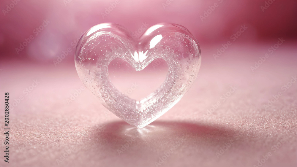 Fototapeta premium Transparent Glass Heart on Pink Background