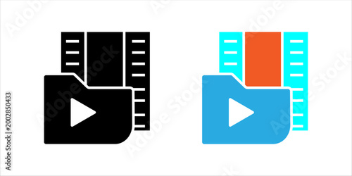 Minimal outline icon set. of document file with play button representing video media, file format, and digital content.