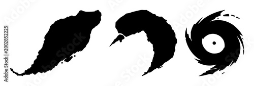 Hurricane set with black silhouette and clean white background design featuring storm, cyclone, weather with wind and rotation