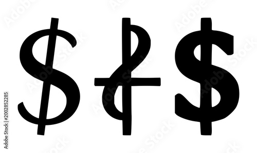 Dollar sign set with black silhouette on white background featuring finance, icon, currency symbol with money and economic