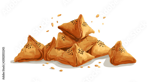 Golden Triangle of Delight: A tempting assortment of triangle-shaped pastries, meticulously arranged to showcase their delectable form. A symphony of textures and flavors.