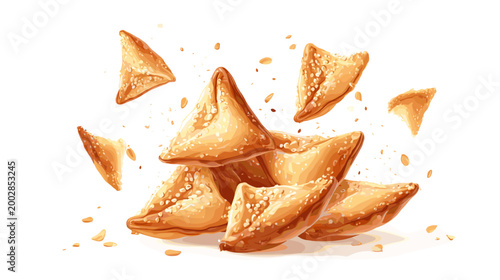 Golden Bites: A delectable cluster of crispy, flaky pastries, inviting viewers to savor the rich flavors and textures of this culinary delight.