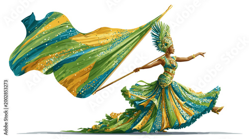 Carnival Dancer in Vibrant Costume: A captivating image of a dancer in a flamboyant, eye-catching costume, flowing with colors and adorned with intricate details, showcasing the energy of celebration.