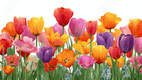 Vibrant Tulip Garden: A colorful assortment of blooming tulips in various shades, creating a stunning display of spring's beauty.