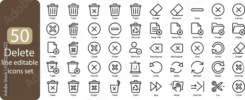 Cuadro en lienzo Delete line editable icons set